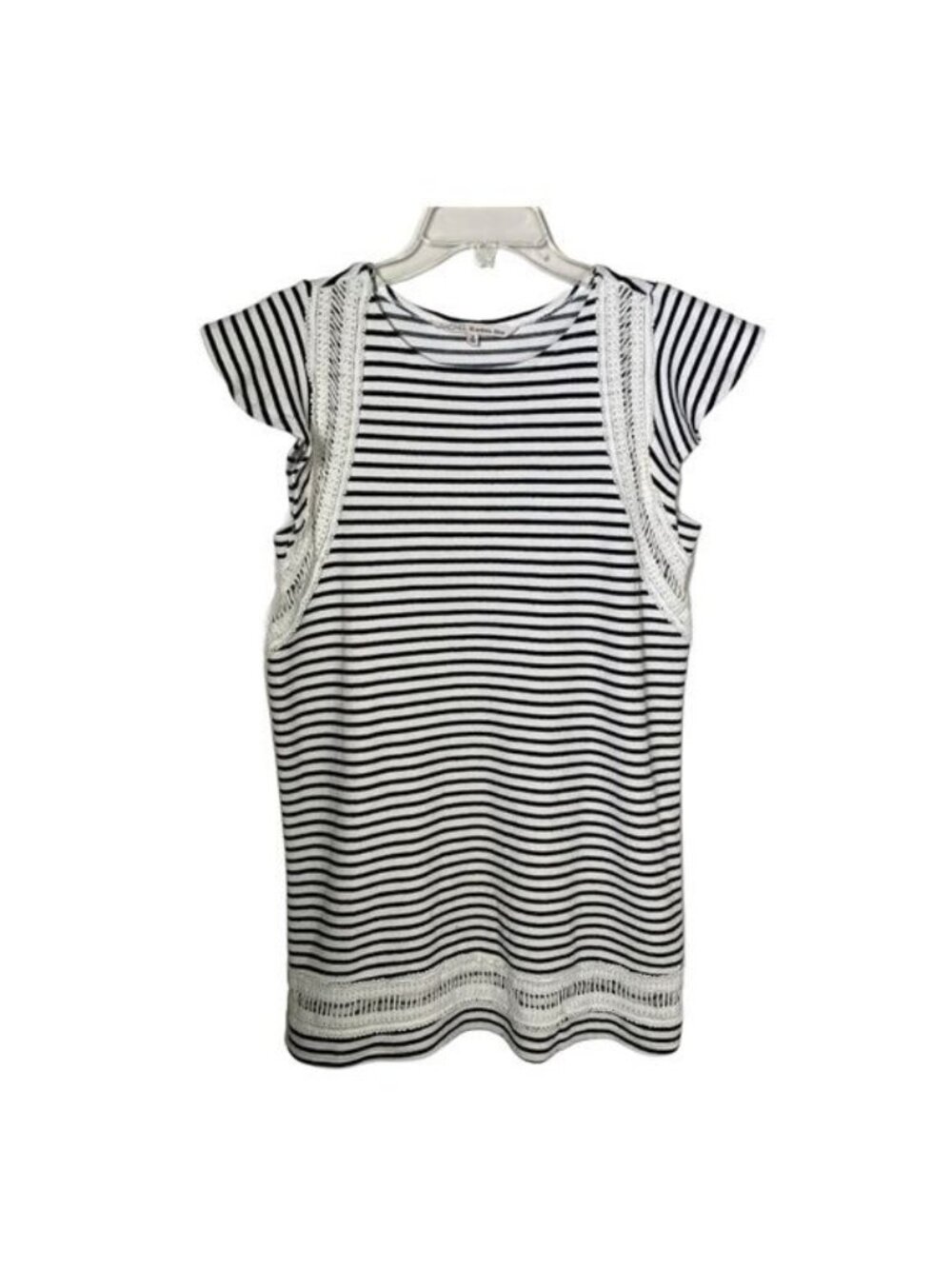 Rachel Roy Stripe Shift Dress Womens Medium Coastal Casual Nautical Lace Trim